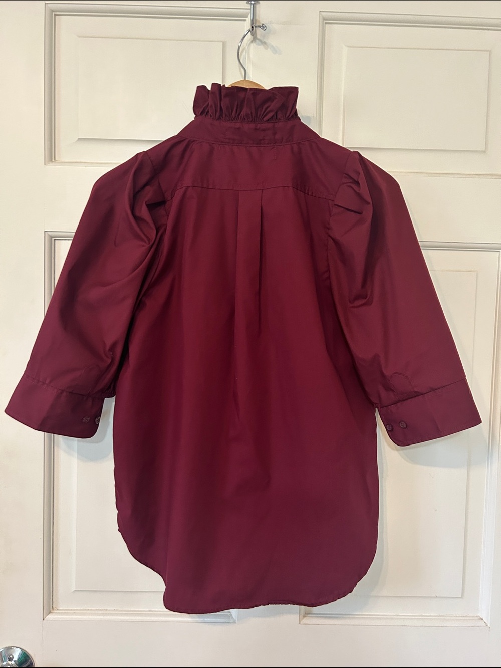 KMJ Kate McHale Jensen Bontina Wine Burgundy Ruffle Collar Button-Up Shirt XS - Picture 5 of 5